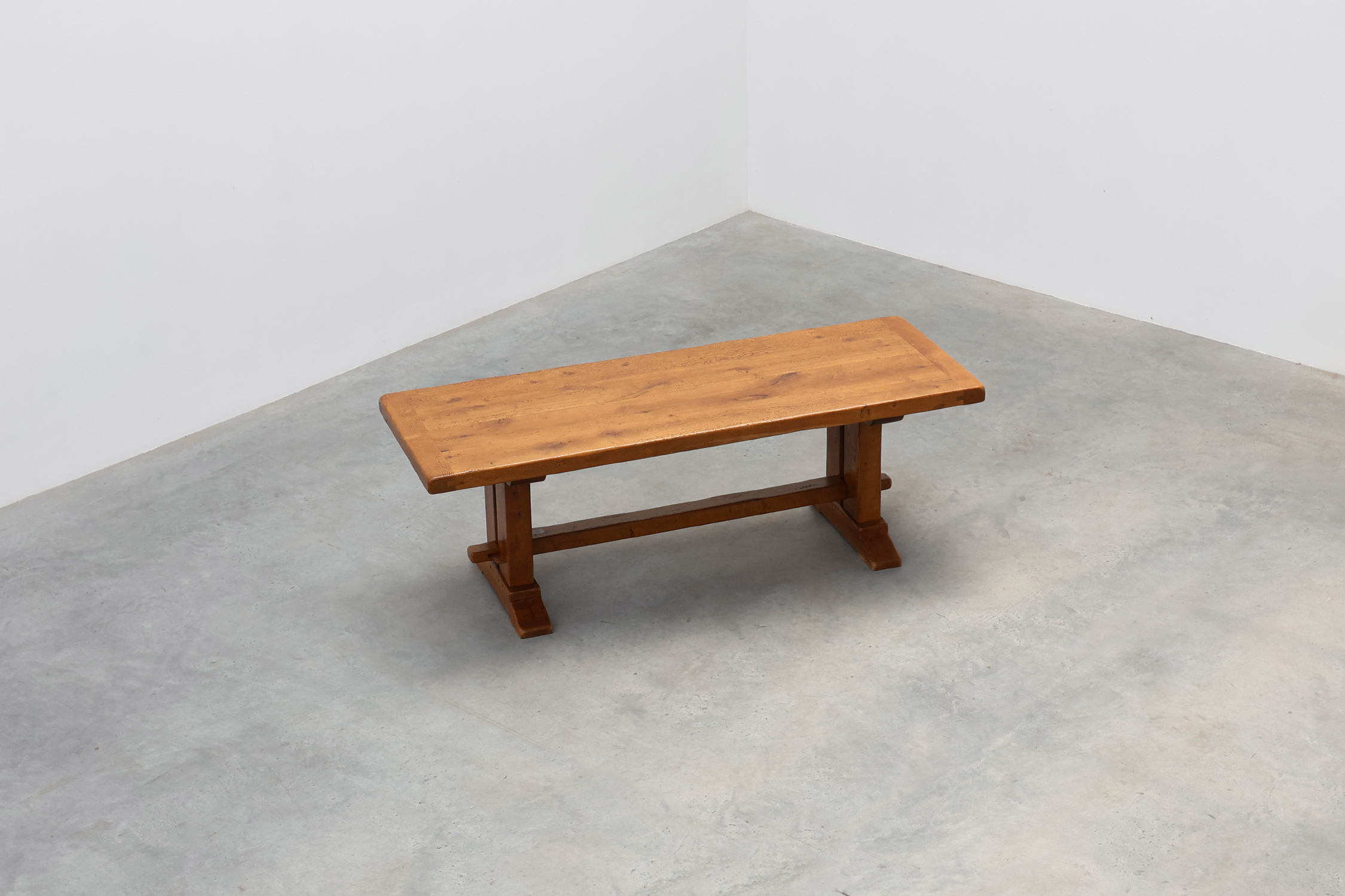 Solid oak trestle table with pegged stretcher, France, 20th centurythumbnail